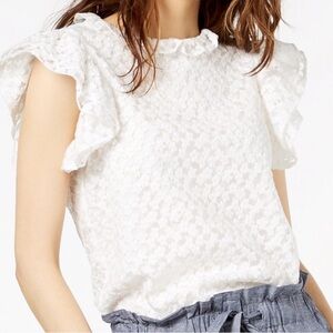 Jill Stuart White Sheer Embroidered Lace Ruffle Collar Sleeves Cottage Core Top